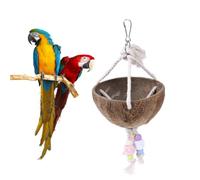 Toyvian Juguete Natural para Loros Cadena de Cuentas de Colores Piedra para Morder, Columpio de Madera y Soporte para Jaula de Pájaros