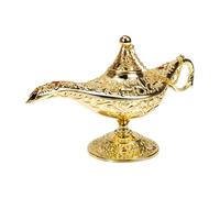 Toyvian Lámpara Genio de Aladino Decorativa de Metal Tallada Adorno Creativo para Mesa y Hogar Ornamento Artístico de Aleación de Zinc Decoración Interior Vintage Dorada