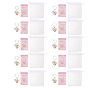 Toyvian Llaveros metálicos con forma de huella de pie para shower, 10 sets con etiquetas y bolsas de organza para fiesta de revelación de género y shower, color rosa