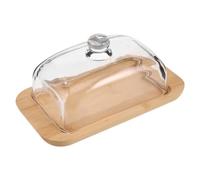 Toyvian Mantequera de Cristal con Tapa de Vidrio y Base de Madera, Cierre Hermético para Refrigerador, Diseño Elegante y Minimalista para Encimera de Cocina