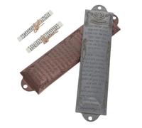 Toyvian Mezuzá Judía Metálica para Puerta 13x3 Cm, 2 Juegos con Rollo de Oración Hebreo, Decoración Religiosa para Hogar, Placa de Bendición en Color Antiguo Plata y Cobre Rojo,