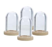 Toyvian Mini Campana de Cristal Transparente para Plantas con Base de Madera Natural Cúpula de Vidrio 38X25 MM Set de 4 Unidades para Micro Paisajes y Decoración de Casas de Muñecas