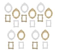 Toyvian Mini Marcos de Fotos Antiguos Barrocos 20 Piezas Plástico para Manualidades DIY, Pequeño Tamaño, Colores Perla Dorado y Blanco, Adecuado para Decoración de Pared y