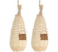 Toyvian Nidos Colgantes de Bambú para Loros 2 Piezas, Casa de Loro Pequeña Artesanal Φ8x20 Cm, Nido Decorativo Realista para Jardín y Exterior, Accesorio Natural para Pájaros
