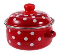 Toyvian Olla Esmaltada Retro Tapa Cazuela de Cocina con Doble Asa Resistente Altas Temperaturas para Inducción y Guisos Caseros Diseño Clásico de Rojo y