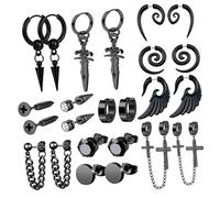 Toyvian Pendientes para Hombre Acero Inoxidable Negros Colgantes Diseño Cruz y Alas, Juego de 12 Pares Pequeños Aros Modernos para Look Punk y Moda Urbana