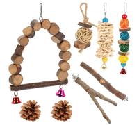 Toyvian Perca para Loro de Madera de Manzano, Columpio y Soporte para Jaula, Set de 8 Accesorios para Pájaros Que Buscan Comida, Juguetes Naturales para Periquitos y Aves Color Aleatorio