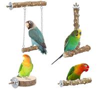 Toyvian Perchas para Jaulas de Pájaros 4 Piezas de Madera Natural con Columpio y Soporte T, Accesorio para Loros y Periquitos, Tamaño Pequeño 15-17 Cm, Uso en Jaulas para Descanso y Juego