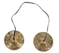 Toyvian Platillos Pequeños de Mano para Adultos, Instrumento de Percusión en Cobre Dorado, Estilo Vintage Patrones Auspiciosos para Rituales y Música Étnica