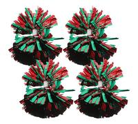 Toyvian Pompones de Animadora Metálicos 4 Unidades con Mango Bastón Tamaño Mediano Color Rojo y Verde para Equipos Deportivos y Animación en Eventos Deportivos y Baile