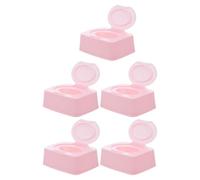 Toyvian Porta Toallitas para Ñiño 5 Unidades con Tapa Abatible Antipelusas, Caja de Plástico Rosa para Toallitas Húmedas, Estuche Portátil Adecuado para Viajes, Guardado y Uso
