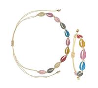 Toyvian Pulsera de Conchas Marinas Ajustable y Collar Tejido de Aleación Pintura Manual, Estilo Bohemio para Mujeres Adolescentes, Joyas de Playa Elegantes y Cómodas, Conjunto de 2 Piezas