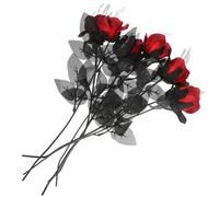 Toyvian Ramo de 6 Rosas Artificiales Rojas de Tela de Seda para Decoración Floral de Halloween Diseño Realista Olor Peculiar, Adecuado para Festivales y Ktv