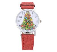 Toyvian Reloj de Pulsera Navideño para Mujer Diseño de Árbol de Navidad Correa de Piel Roja Cuarzo Preciso Elegante para Uso Diario y Obsequio Festivo