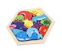 Toyvian Rompecabezas Educativos de Madera para Niños Pequeños Animales Marinos Aprendizaje Sensorial Desarrollo de Habilidades Motoras Cognición de Colores Juguetes de Viaje para Bebés