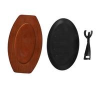 Toyvian Sartén de Hierro Fundido para Fajitas con Base de Madera y Tenedor Plancha para Cocinar Bistec con Retención de Calor y Superficie Rayada para Cocina Occidental y Teppanyaki