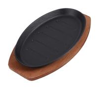 Toyvian Sartén Parrilla de Hierro Fundido con Base de Madera Placa para Asar Carne y Pescado Plancha Teppanyaki para Hogar y Cocina