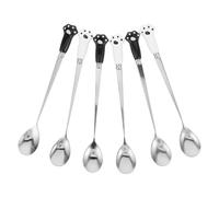 Toyvian Set de 6 Cucharas para Mezclar Café con Diseño de Pata de Gato, Mango Largo de Cerámica Antideslizante y Acero Inoxidable, Ideales para Bebidas Frías y Helados