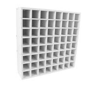 Toyvian Soporte para botes de pintura de 2 onzas en madera blanco con 64 compartimentos, organizador ligero para materiales de arte en taller DIY