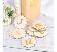 Toyvian Tarjetas de Ñiño Cumple Mes 12 Piezas de Madera Beige Números y Encaje para Recién Nacido, Juego Duradero para Fotografía y Obsequio en Baby Shower