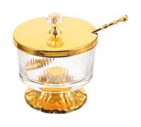 Toyvian Tarro de Vidrio con Tapa y Cuchara Dorado, Contenedor para Sal y Azúcar de 500 Ml, Frasco Decorativo de Hierro para Cocina y Comedor, Adecuado para Condimentos y Snacks