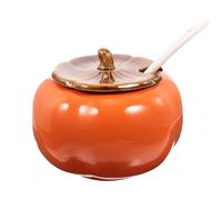 Toyvian Tarro Forma de Caqui para Condimentos Naranja Tapa y Cuchara de Cerámica Resistente a Altas, Diseño Multipropósito para Cocina
