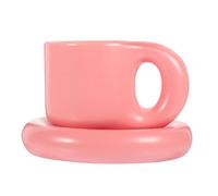 Toyvian Taza de Café Multifunción de Cerámica 300 Ml Color Rosa con Platillo, Diseño Nórdico Minimalista, Taza Estética para Capuchino y Té, Adecuado para Uso en Hogar y Cafetería