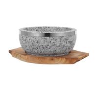 Toyvian Tazón Coreano de Piedra Natural Reutilizable y Fácil de Limpiar 600ml con Base de Madera para Cocina Saludable Adecuado para Sopa y Bibimbap