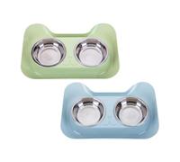 Toyvian Tazón Doble de Acero Inoxidable para Perros y Gatos, Cuenco para Alimentación de Mascotas Diseño en Forma de Gato, Mantiene el Área Limpia y Ordenada