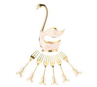 Toyvian Tenedores de Aperitivos de Aleación de Zinc Diseño Cisne Dorado, 7 Piezas (1 Soporte Cisne 6 Tenedores de Fruta), Superficie Lisa Anticorrosión para Postres y Cocina Doméstica