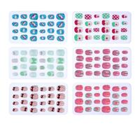 Toyvian Uñas Postizas de Dibujos Animados 144 Piezas de Abs, Diseño Brillante y Elegante, Adhesivas que No se Despegan ni Dejan Marcas, para Nail Art Varios estilos