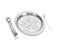 Toyvian Utensilios Cocina para Caracoles Acero Inoxidable Plato con Huecos Tenedor y Pinza Apilable para Mariscos Uso Hogar y Restaurante