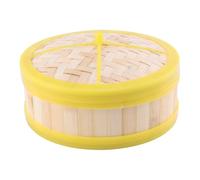 Toyvian Vaporera de Bambú Pequeña de 20 Cm con Borde Plástico Amarillo y Tapa, Cesta Nivel para Cocinar Dim Sum, Bollos y Verduras al Vapor, Accesorios Prácticos para Cocina Tradicional