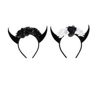 TOYZFRIENDY 2 Piezas Diadema de Cuernos de Tela para Halloween Decoración de Calavera con Flores Accesorios Cósmicos para Fiesta y Cosplay Ligera y Cómoda para Prolongado