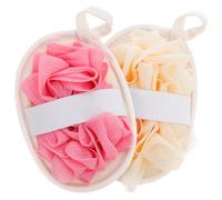 TOYZFRIENDY 2 Piezas Esponja Exfoliante de Ducha Doble Cara Suave y Espumosa con Correa para Agarre Cómodo de Unidades Beige y Rosa para Limpieza Corporal
