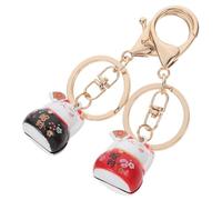 TOYZFRIENDY 2 Piezas Llavero de Gato Suerte Estilo Japonés con Campana de Rojo y Negro Colgante Delicado para Bolso Mochila y Llaves Amuleto Auspicioso para Amantes de Gatos