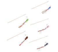 TOYZFRIENDY Caña de Pescar para Gatos Hierba Gatera, Palos de Madera Cinta de Colores, 5 Piezas, Juguete Interactivo para Gatos de Interior, Resistente a Mordidas y Arañazos