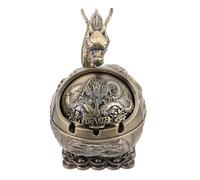 TOYZFRIENDY Cenicero Vintage Decorativo con Tapa a Prueba de Viento, Pequeño Tamaño, Metal de Bronce Antiguo, Portátil y Resistente, Adecuado para Interiores, Oficina y Sala, Diseño Dragón,