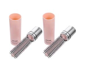 TOYZFRIENDY Cepillo de Pelo Giratorio para Cabello Rizado 2 Piezas Tamaño Pequeño Portátil Retráctil Multiusos para Mujer Viaje Cepillo Enrollable Rosa