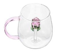 TOYZFRIENDY Copa de Vidrio Decorativa con Diseño Romántico de Rosa Taza para Bebidas y Postres para Fiestas y Uso Doméstico Copa y Reutilizable para Jugos y Té