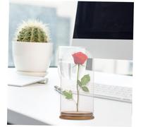 TOYZFRIENDY Glass Dome Cloche con Base de Bambú Protector Transparente para Exhibición Diy Resistente y Antipolvo para Flores y Coleccionables Decorativos
