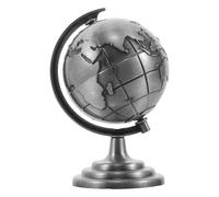 TOYZFRIENDY Globo Terráqueo Giratorio de Metal Clásico para Mesa, Adorno Vintage Gris Pequeño, Decoración de Escritorio y Estante para Oficina, Aula y Espacio de Trabajo, Accesorio Decorativo