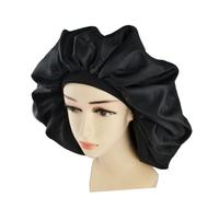 TOYZFRIENDY Gorro para Dormir Extra Grande de Doble con Banda Elástica Seda y Satén Color Negro Protección Suave para Cabello Gorro Sencillo y Duradero para Mujeres