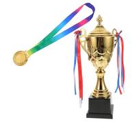 TOYZFRIENDY Juego de Trofeo de Campeonato Deportivo 42 Cm y Medalla Dorada con Cinta para Evento Deportivo, Premio Completo para Competición, Reconocimiento para Ganador y Equipo