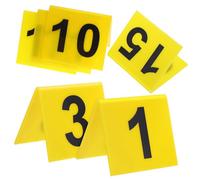 TOYZFRIENDY Marcadores De Mesa Acrílicos 5,5x6,3 Cm Plástico Amarillo Números Negros Base Triangular Estabilidad Alta Para Restaurantes Fiestas y Escena Del Crimen Juego De 15 Unidades