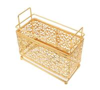TOYZFRIENDY Organizador de Brochas de Maquillaje Dorado 16,5 X 15,5 X 8,1 Cm, Soporte de Hierro Rectangular para Pinceles y Bolígrafos, Expositor Versátil para Escritorio en Hogar y Oficina