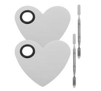 TOYZFRIENDY Paleta de Maquillaje Cosmético de Acero Inoxidable con 2 Anillos en Forma de Corazón 4 Piezas con Varilla Mezcladora para Mezclar Base y Esmalte Uñas Herramienta para Decoración