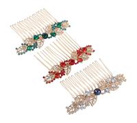 TOYZFRIENDY Peinetas Metálicas para Mujer 3 Piezas con Gemas de Imitación Rojos y Verdes Accesorio Decorativo para Cabello Peineta para Cardar Cabello Bodas y Eventos Obsequios