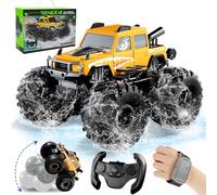 Toyzy Coche Teledirigido Anfibio para Niños 6-12 Años, Todo Terreno RC 4x4 con Sensor de Gestos, Carro Criança Juego Exterior para Jardín, Arena, Agua Regalo Cumpleaños para Niño Niña (Amarillo)