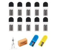 TOZBLEU 100 minas para compás 2B 2mm, minas 2mm recambio con borrador y 2 sacapuntas, ideales para dibujos matemáticos o arquitectónicos precisos.